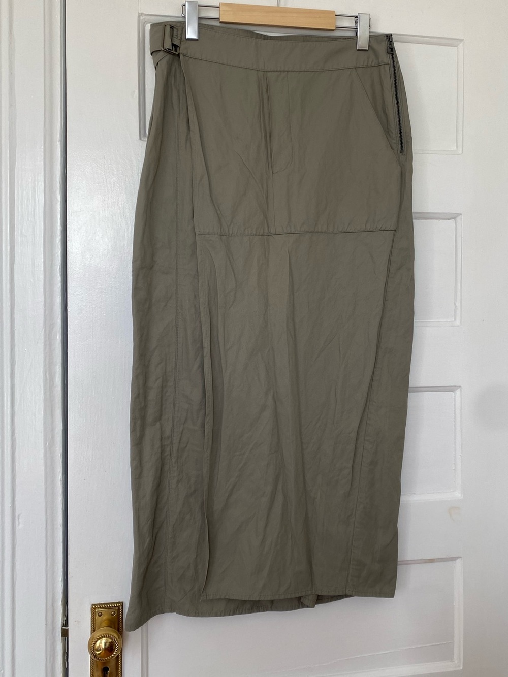 Sarah Pacini olive green utility Asymmetrical faux wrap skirt - Made in Italy